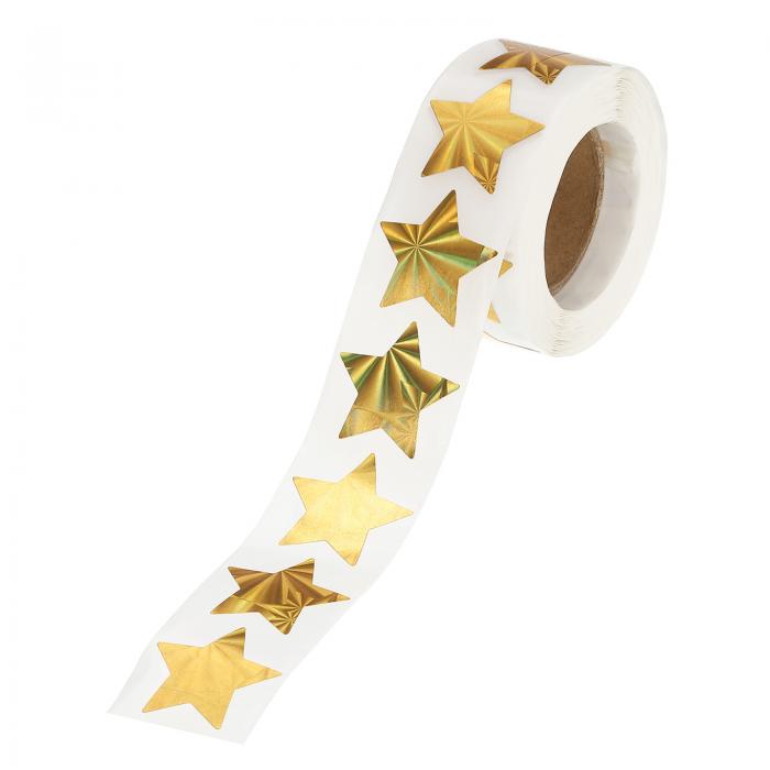 PATIKIL 1インチスターステッカーロール 1ロール/500個の自己粘着性レーざースターラベルメタリック箔..