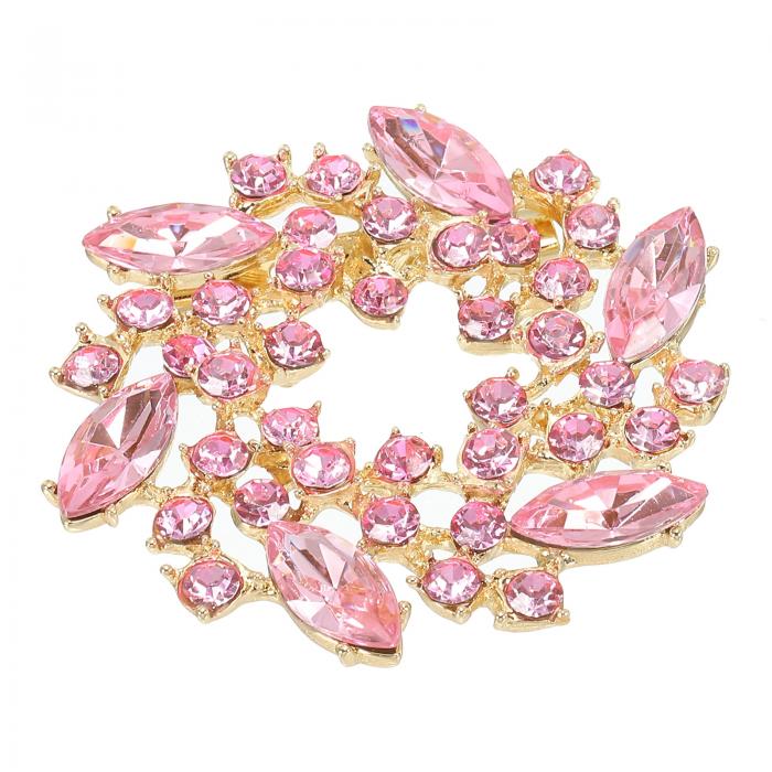 PATIKIL ラインストーンフラワーブローチピン 女性用ウェディングパーティー誕生日ダンスバンケットドレス衣類帽子バッグ装飾用大きな水晶リースラ ペルピン ピンク