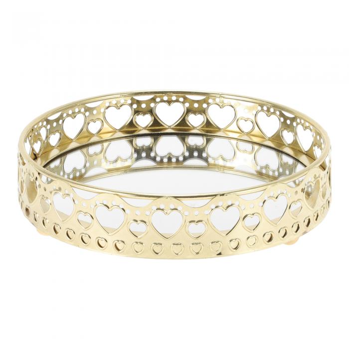 CAPASTEC ミラートレイ、ラウンドメタルパフュームトレイ、ガラストレイ、キャンドルトレイ、サービングトレイ、バーオフィスバスルーム用の装飾トレイ、小型、ゴールドトーン