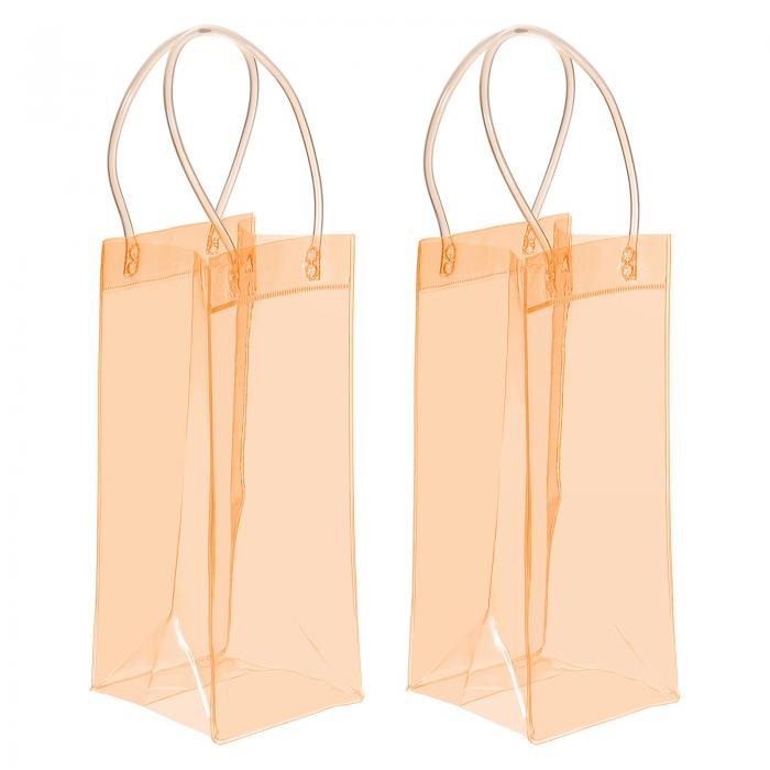 PATIKIL アイスワインバッグ 2個セット ポータブル折りたたみ式クリアワインポーチクーラー クリアPVCギフトバッグ ハンドル付き シャンパンパーティー ...