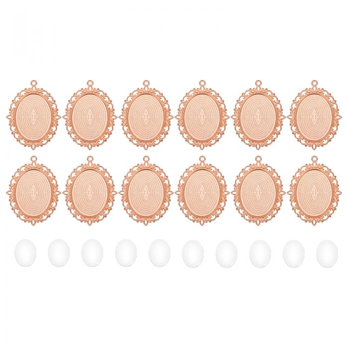 PATIKIL 10個 ペンダントメイキングキット30mmオーバルペンダントトレイキットブランクフォト装飾クリ..