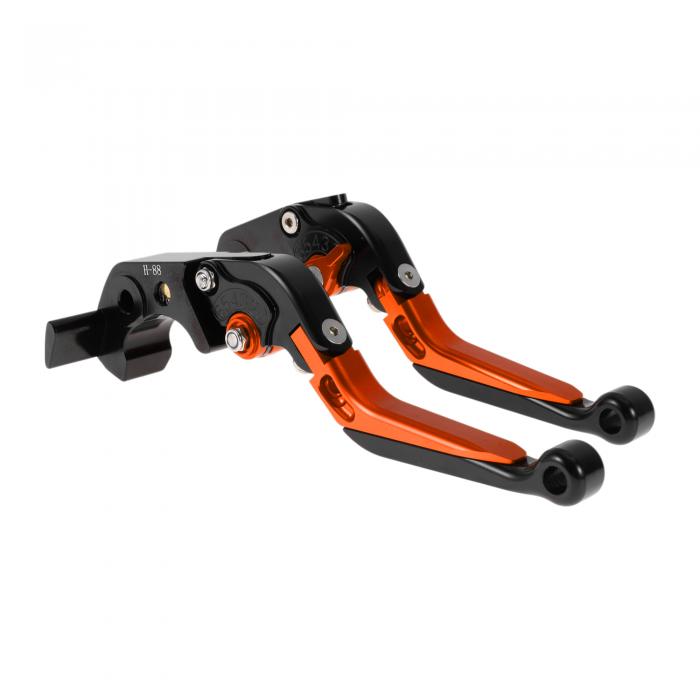 INFINAUTO カワサキに対応ZX14R 2006-2017用ショートロングブレーキクラッチレバー アジャスタブルモーターサイクルハンドルブレーキレバー アルミニウム合金 ブラックヘッド オレンジハンドル
