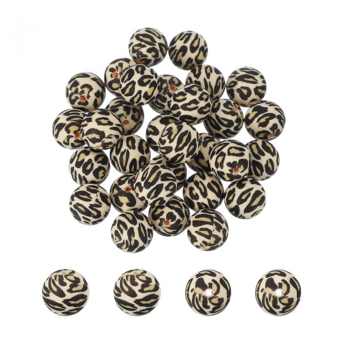 PATIKIL 30個 シリコンビーズ 15mm ラウンドレオパードビーズ ビーズキーチェーン作りDIYクラフトブレスレットビードペン宝石作り用品 金色レオパード(3)