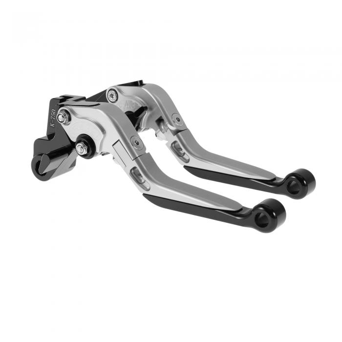 INFINAUTO カワサキに対応ER-5 2004-2005用ショートロングブレーキクラッチレバー アジャスタブルモーターサイクルハンドルバーブレーキレバーアルミニウム合金シルバートーンハンドルブラックエンド