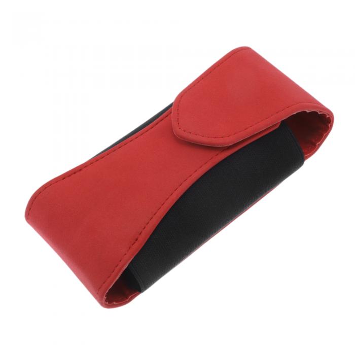 VekAuto 車用サングラスクリップ ユニバーサル サンバイザー眼鏡ホルダー クリップ PUレザー レッド 15..