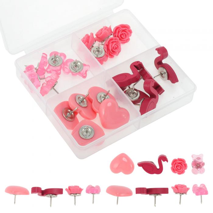 GLIDESMOOTH 画鋲 画びょう 押しピン プッシュピン オフィス 写真DIY地図 固定用 掲示板や工作用 収納ケース付き 20個入 桃色