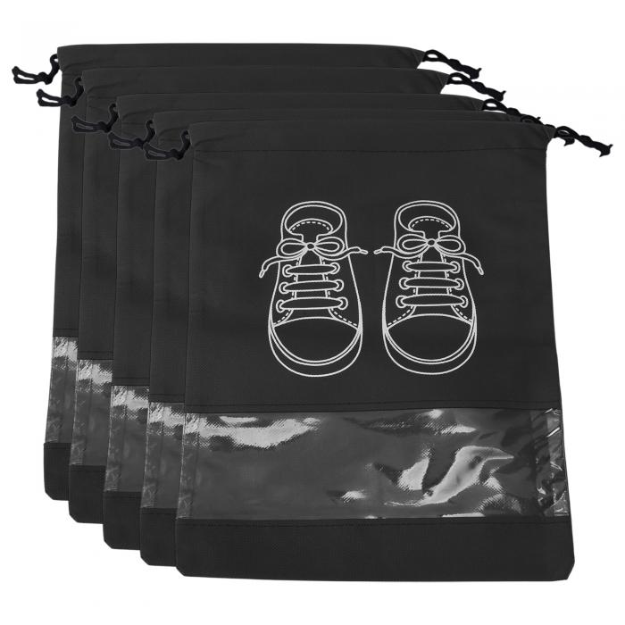 CAPASTEC クリアウィンドウ付きのパッキング用シューズバッグ5個セット、防塵ドローストリングトラベルシューズ収納バッグ、メンズ・レディース用、中サイズ、ブ...