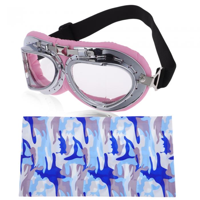 TUCKBOLD 1セットのオートバイ用ライディングゴーグル 折りたたみ可能なPC PUスポンジ アウトドアスポーツサングラス モトクロス ダートバイク ATV 透明レンズ ピンク シルバートーンフレーム