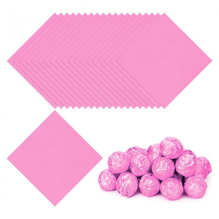 PATIKIL 3x3インチの箔キャンディラッパー 200枚の正方形光沢アルミ箔キャンディ包装紙 DIYチョコレートキャンディ包装デコレーション用 ピンク