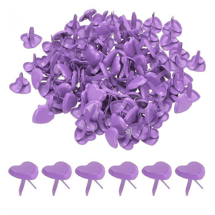 PATIKIL ペーパークラフト用釘 100個 ライトパープル メタル ペーパーファスナー ハートヘッド ミニ釘 スプリットピン ペーパークラフト用品 DIY クラフトプロジェクト スク ラップブック用 9mm