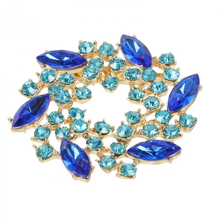 PATIKIL ラインストーンフラワーブローチピン 大きな水晶リースラ ペルピン 女性用ウェディングパーティー誕生日ダンスバンケットドレス衣類帽子バッグ装飾 レイクブルー