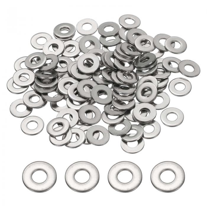 PATIKIL #8 ステンレススチールフラットワッシャー 100個 丸い金属ワッシャー ネジボルトナットアソートメント用 小さなスペーサー（内径1/5