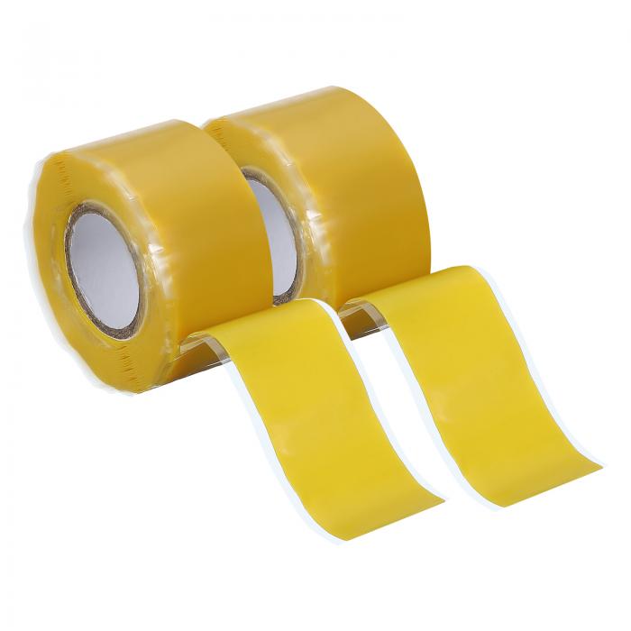 uxcell 2個の自己融着シリコンテープ、1インチ x 10ft 防水防水テープ、配管パイプホース修理ハンドル用、イエロー