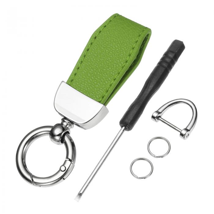 uxcell カーキーチェーン 亜鉛合金レザーカーキーチェーンアンチロストDリングキーチェーンFob 360度回..