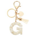 uxcell イニシャルレターキーチェーン レジン製かわいいハートタッセルペンダントアクセサリー Gアルファベットキーリング 財布 ハンドバッグ バックパック用 ホワイト