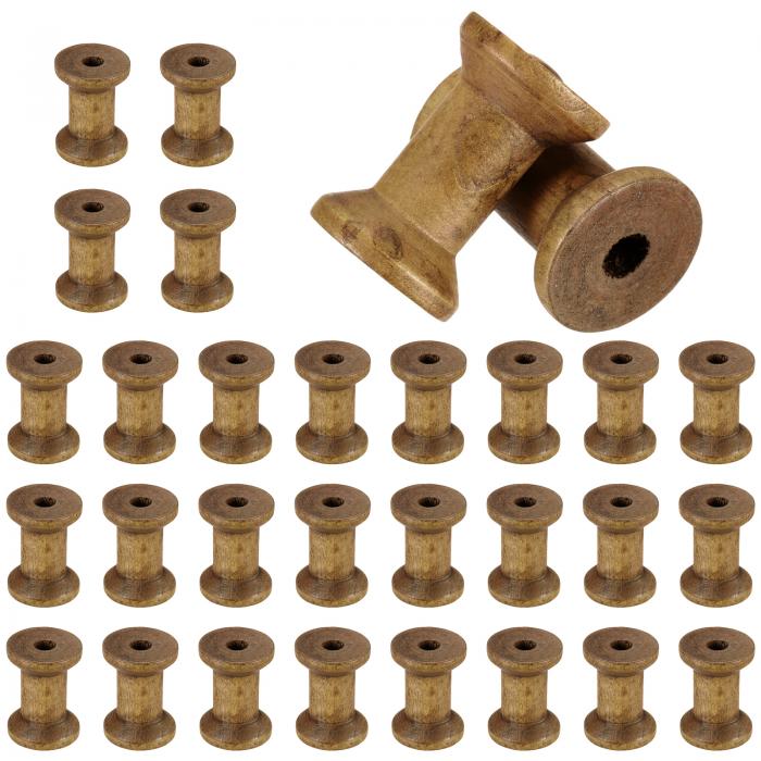 uxcell 30個の木製スプール、1.2インチ/30 mmの木製空のスプール、未仕上げの木製リボンスプール、アー..