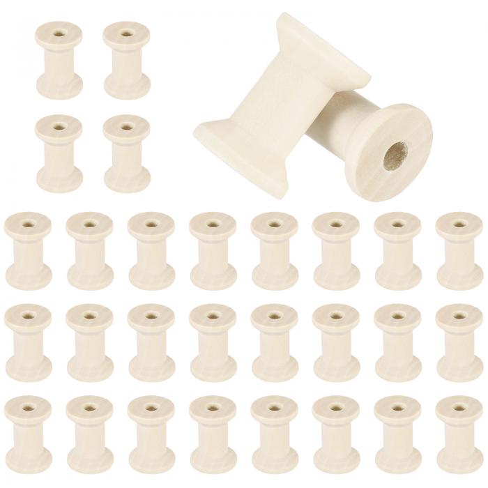 uxcell 30個の木製スプール、1.2インチ/30 mmの木製空のスプール、未仕上げの木製リボンスプール、アート、糸、麻ひも、リボン、DIYクラフトホームデ...