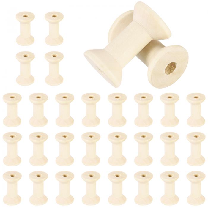uxcell クラフト用30個の木製スプール、2インチ/50 mmの木製空のスプール未仕上げの木製リボンスプール..