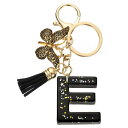 uxcell イニシャルレターキーチェーン レジン製かわいい蝶のタッセルペンダントアクセサリー 女性用アルファベットキーリング 財布 ハンドバッグ バックパック用 黒-E
