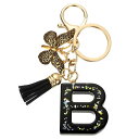 uxcell イニシャルレターキーチェーン レジン製かわいい蝶のタッセルペンダントアクセサリー 女性用アルファベットキーリング 財布 ハンドバッグ バックパック用 黒 B