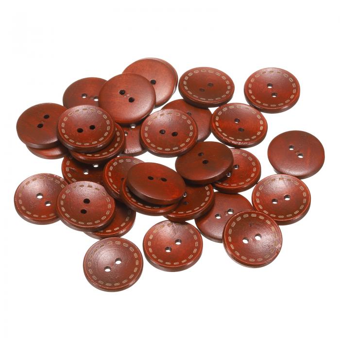 uxcell ウッドボタン 二つ穴 木製 裁縫 手芸 DIYクラフト装飾用 交換用 30個入り 直径28mm レッド茶色