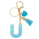 uxcell イニシャルレターキーチェーン レジン製かわいいハートタッセルペンダントアクセサリー アルファベットキーリング 財布 ハンドバッグ バックパック用 ブルー-U