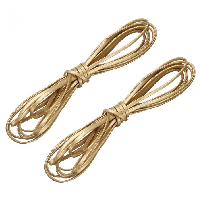 uxcell 2束のフラットレザーコード、5.5ヤード5mmレザークラフトレーシングストリップ、金