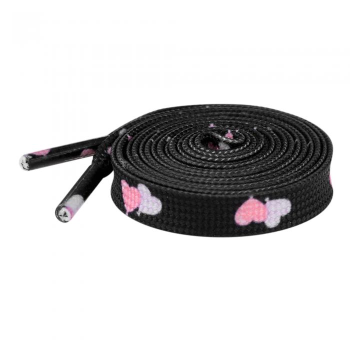 Elerevyo Flat Shoestrings Heart Printed Shoe Lace for Sneakers Athletic Shoelaces 1 Pair Black Pink Purple 100cm/39.4