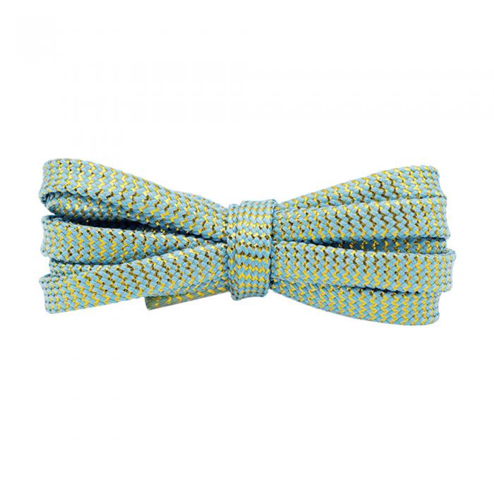 Elerevyo Glitter Shiny Metallic Wavy Flat Shoelaces, Gold Silver Sequin Sparkling Shoestrings Laces for Sneakers 2 Pairs Blue-Gold 100cm/39.4