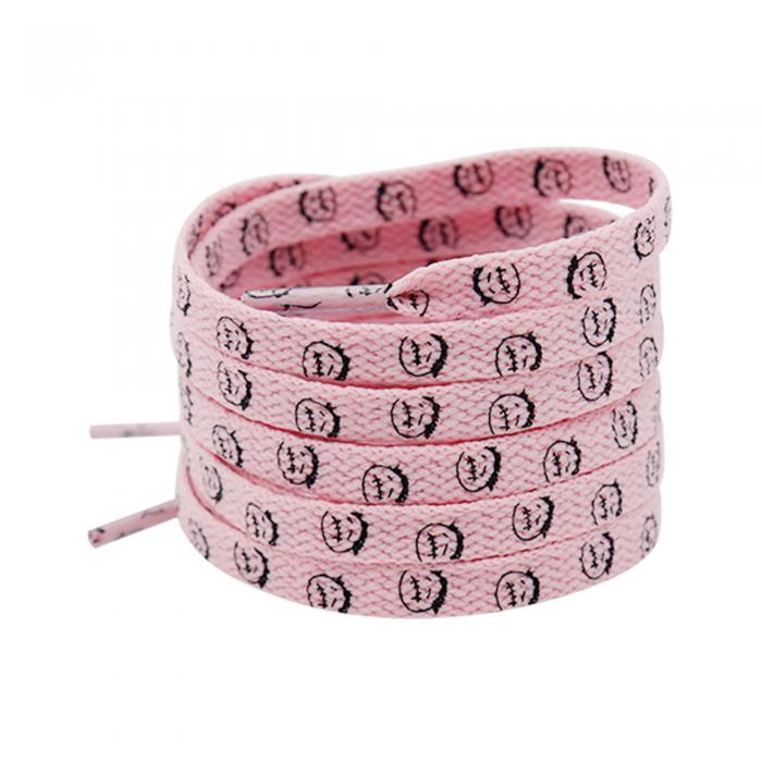 Elerevyo スニーカー用フラットシューレース1組、0.31インチのかわいい柄ソフトシューレース、カジュアルハイキングシューズ用シューストリング ピンクの面白い顔 140cm