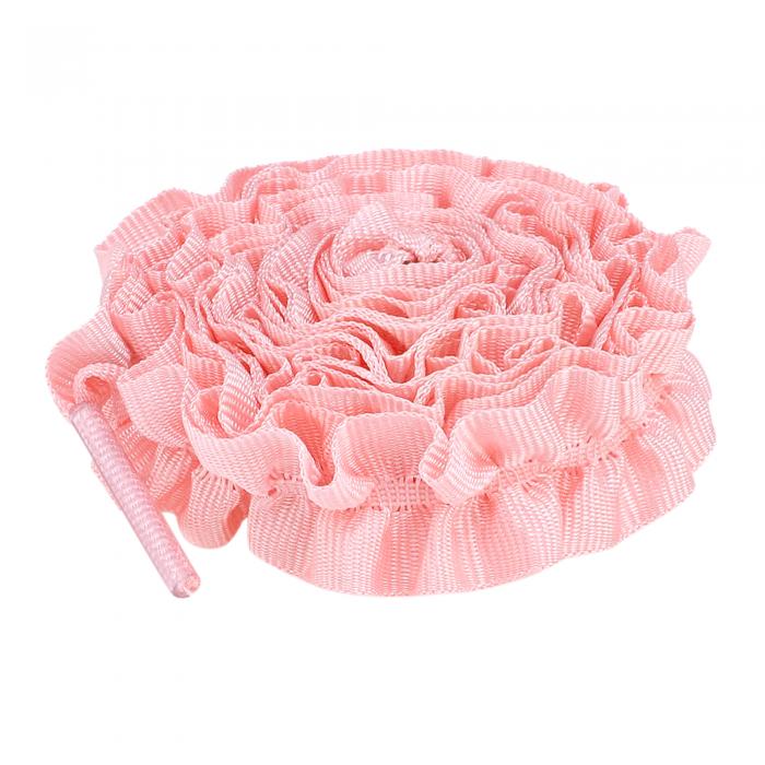 Elerevyo Shoelaces Ruffled Ribbon Solid Color Pleated Elastic Shoe Strings for Sneakers 2 Pairs Pink 140cm/55.1