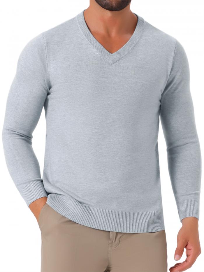 TATT 21 メンズ 長袖 Vネック 無地 ニット プルオーバー 薄手 セーター 秋冬 トップス ライトグレー M(4)
