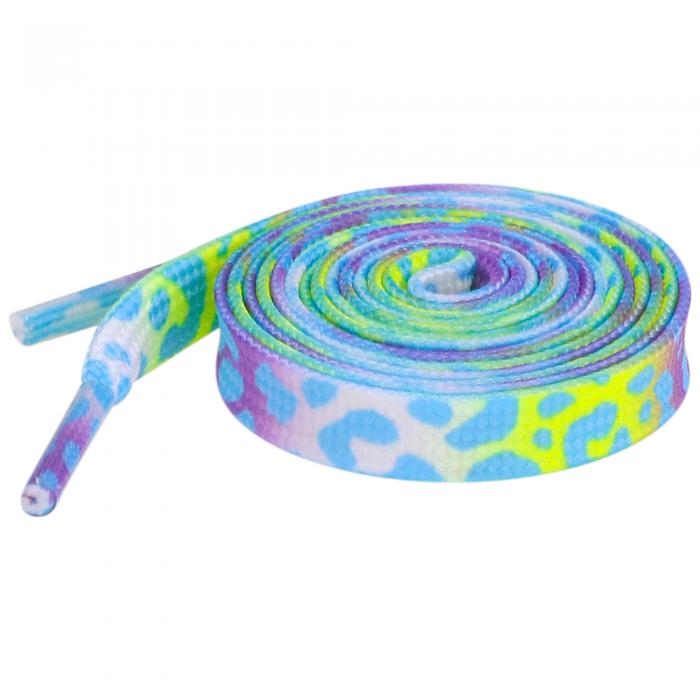 Elerevyo Leopard Shoelaces Multicolor Tie Dye Gradient Shoelace Flat Shoe Strings for Sports Sneakers 2 Pairs Blue 160cm/63.0
