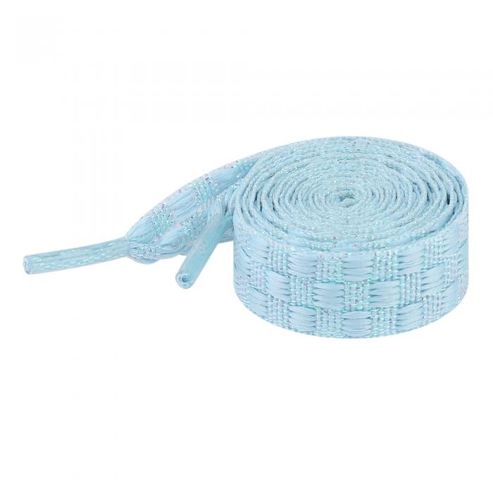 Elerevyo 1 Pair Flat Checkered Shoe Laces, Colorful Metal Wire Braided Shoelaces for Sneakers Boots Sky Blue 100cm/39.4