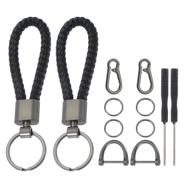 uxcell カーキーチェーン 手作りの編み込みレザーキーチェーンホースシューバックルメタルキーホルダー..