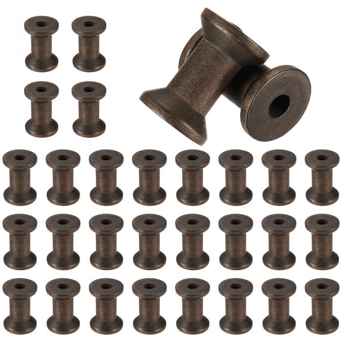 uxcell 30個の木製スプール、1.2インチ/30 mmの木製空のスプール、未仕上げの木製リボンスプール、アート、糸、麻ひも、リボン、DIYクラフトホームデコ（コーヒー）