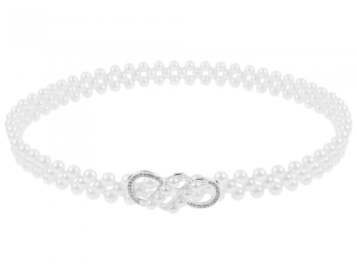 Elerevyo レディースパールベルト クリスタルラインストーン レトロ 伸縮性 薄型ウエストベルト ウェデ..