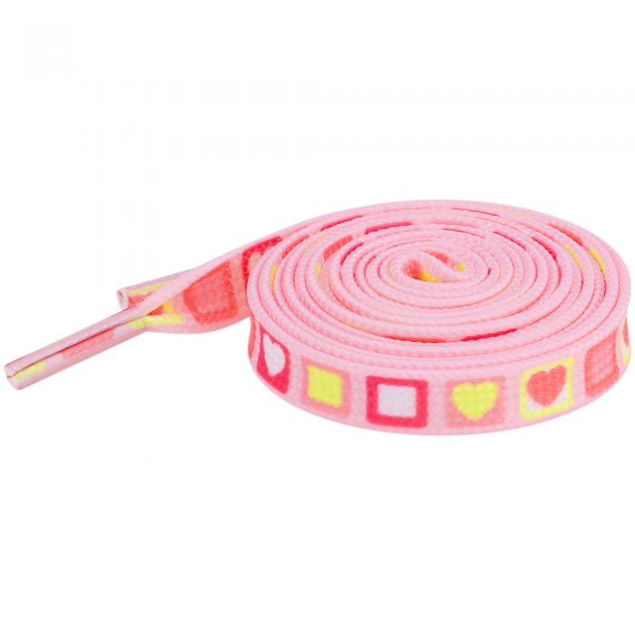 Elerevyo Shoelaces for Sneakers Colorful Heart Square Print Flat Shoe Laces 1 Pair Pink 140cm/55.1