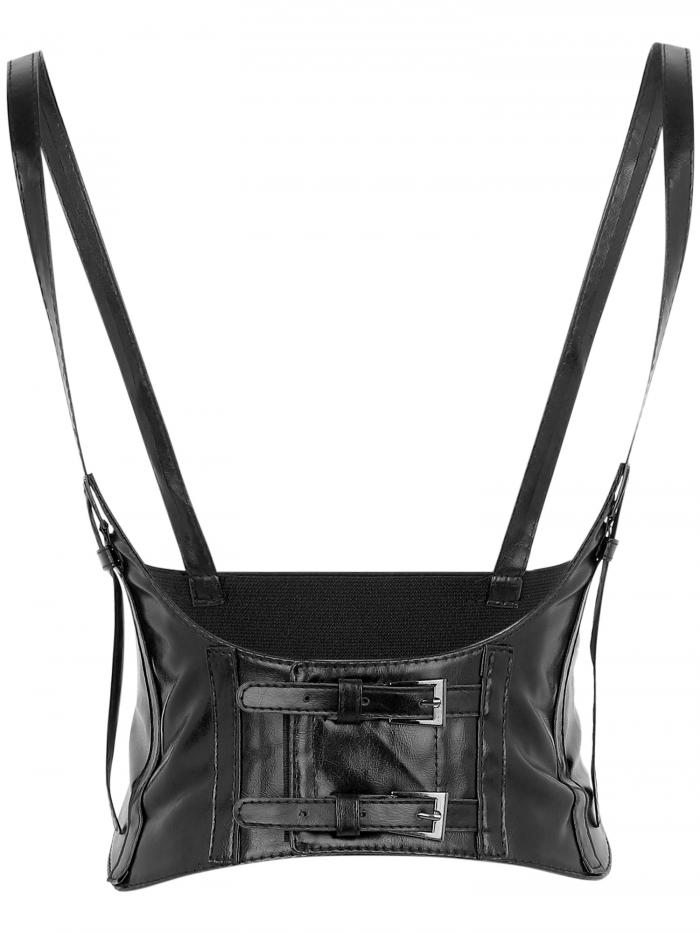 Elerevyo レディース 伸縮性ワイドウエストベルト スチームパンク アンダーバスト コルセットベルト フェイクレザー/デニム ドレス用 ..