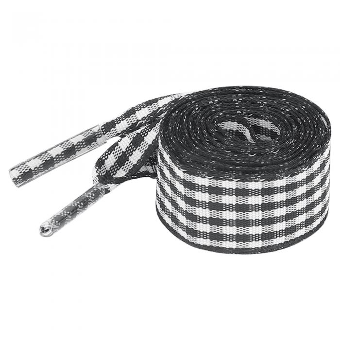 Elerevyo 2組のフラットチェック柄レース生地リボンツートンチェック柄0.6インチ幅スニーカー用靴ひも ブラック 80cm/31.5