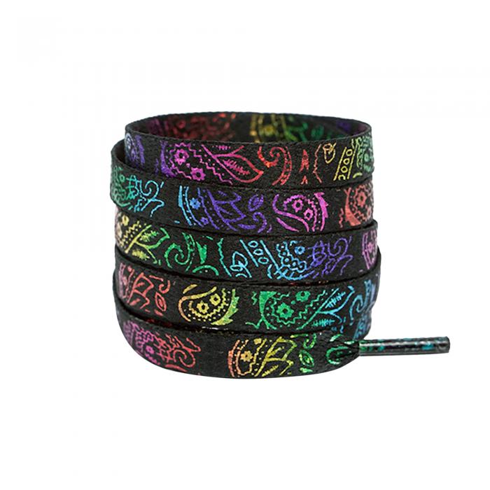 Elerevyo スニーカー用ペイズリーフラットシューレース1組、0.31インチソフトシューレースシューストリングス、カジュアルハイキングシューズ用 ブラックカラフル 140cm