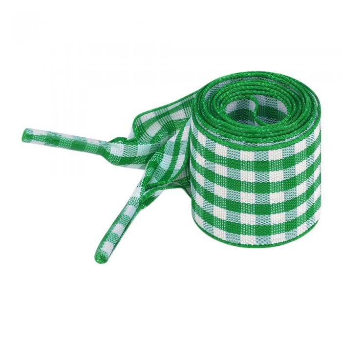 Elerevyo Wide Flat Checkered Shoelaces Fabric Ribbon Plaid Fantastic Shoe Laces for Sneaker Sport Shoes 2 Pairs Green 120cm/47.2