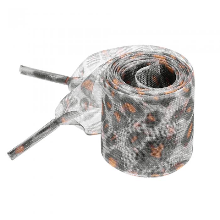 Elerevyo Leopard Print Ribbon Shoe Laces Pattern Flat Wide Lace Shoelaces for Sneakers Gray Brown 80×2.5cm/31.5