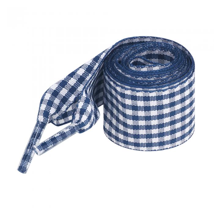 Elerevyo Wide Flat Checkered Shoelaces Fabric Ribbon Plaid Fantastic Shoe Laces for Sneaker Sport Shoes 2 Pairs Dark Blue 100cm/39.4