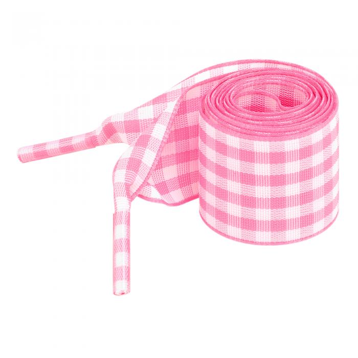 Elerevyo Wide Flat Checkered Shoelaces Fabric Ribbon Plaid Fantastic Shoe Laces for Sneaker Sport Shoes 2 Pairs Pink 160cm/63.0