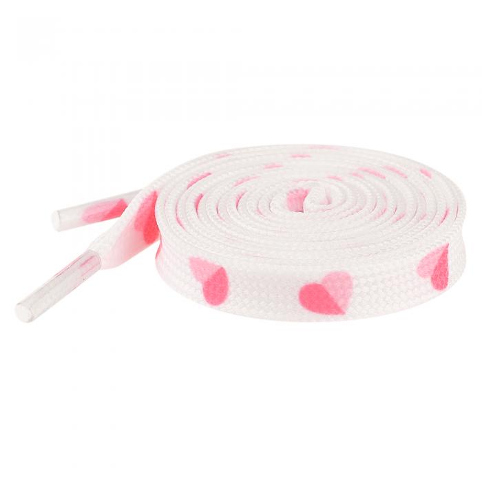Elerevyo Flat Shoestrings Heart Printed Shoe Lace for Sneakers Athletic Shoelaces 1 Pair White Pink Heart 140cm/55.1