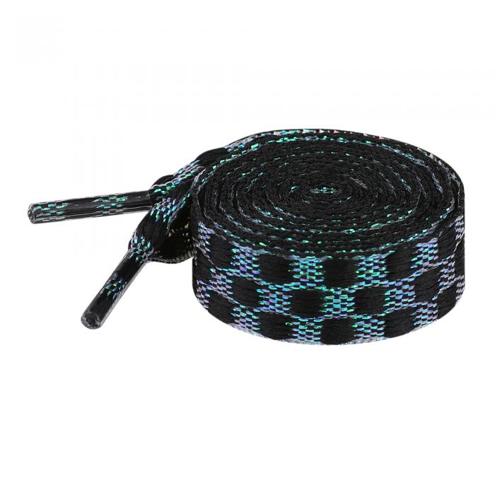 Elerevyo 1 Pair Flat Checkered Shoe Laces, Colorful Metal Wire Braided Shoelaces for Sneakers Boots Black-Green 90cm/35.4