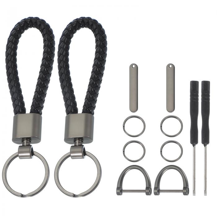 uxcell カーキーチェーン 手作りの編み込みレザーキーチェーンホースシューバックルメタルキーホルダー..