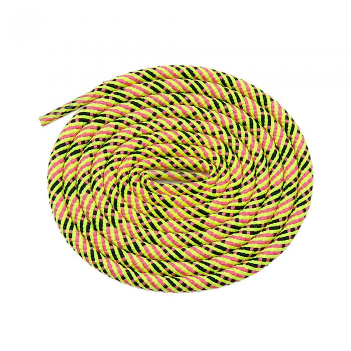 Elerevyo Round Rope Shoe Strings Three-Color Checkered Shoelaces Colorful Shoe Laces for Boots 2 Pairs Fluorescent Yellow/Pink/Black 140cm/55.1