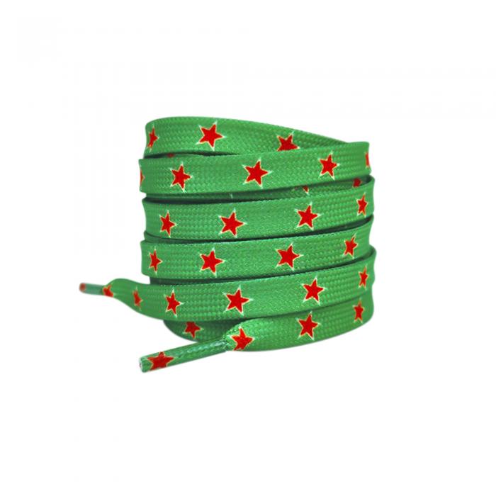 Elerevyo Flat Shoelaces Colored Star Patterned Printed Shoe Laces for Sneakers Boots Sport Shoes 1 Pair Green-Red Star 120cm/47.2